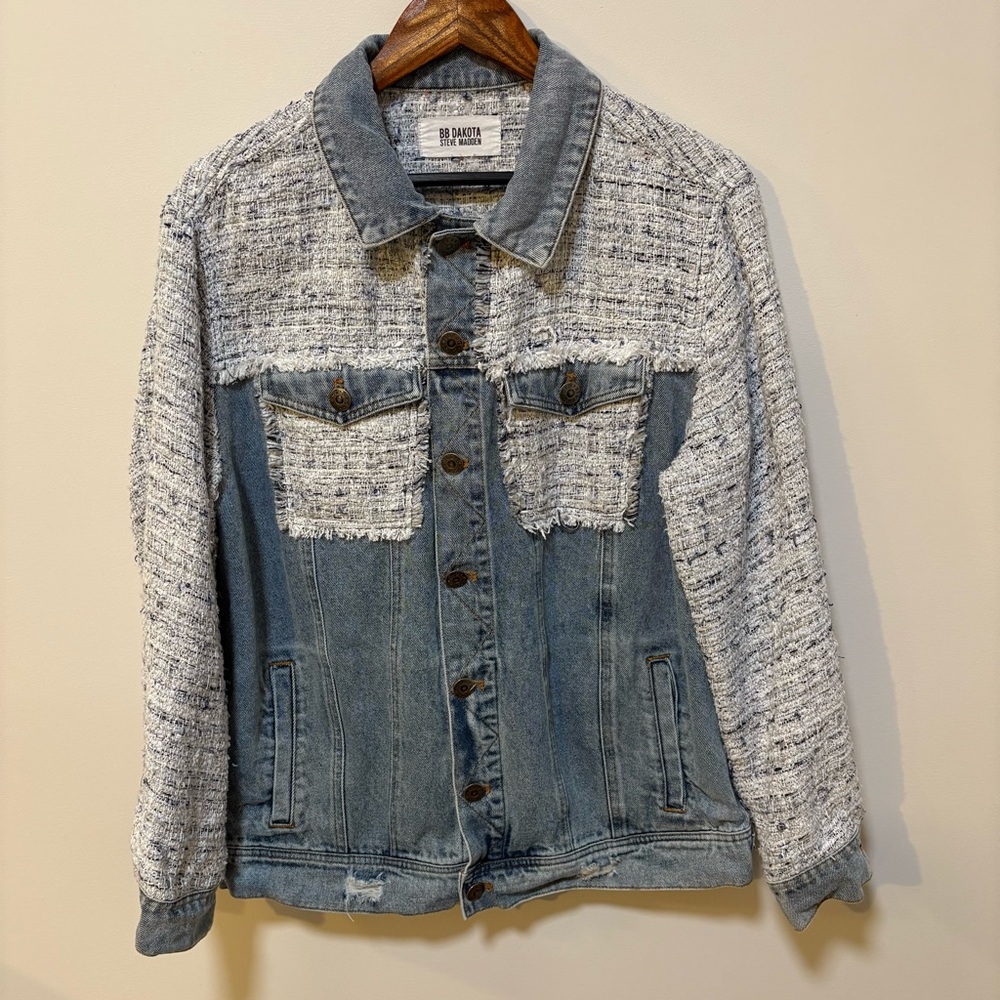 BB Dakota Steve Madden Denim Tweed Jacket Women’s L Mixed Media
